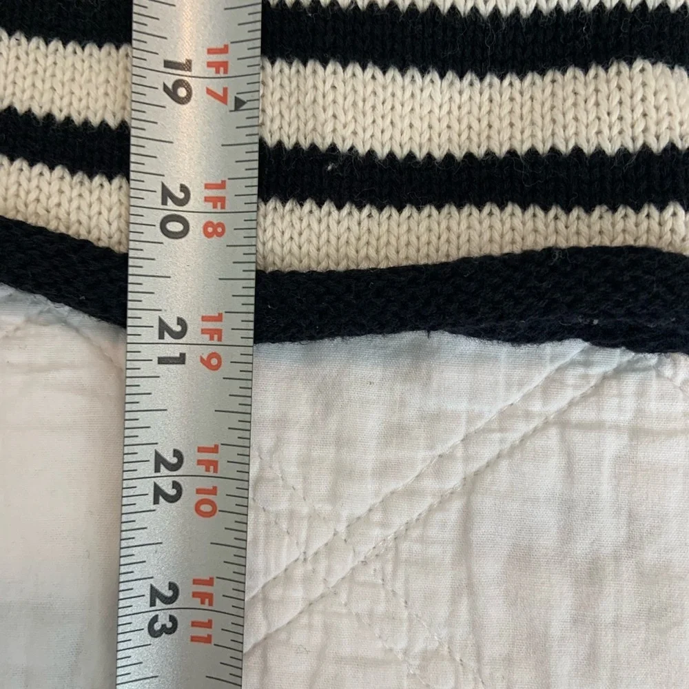 Marled Black and White Crew Neck Sweater with Nautical Stripes Size M - Picture 9 of 12